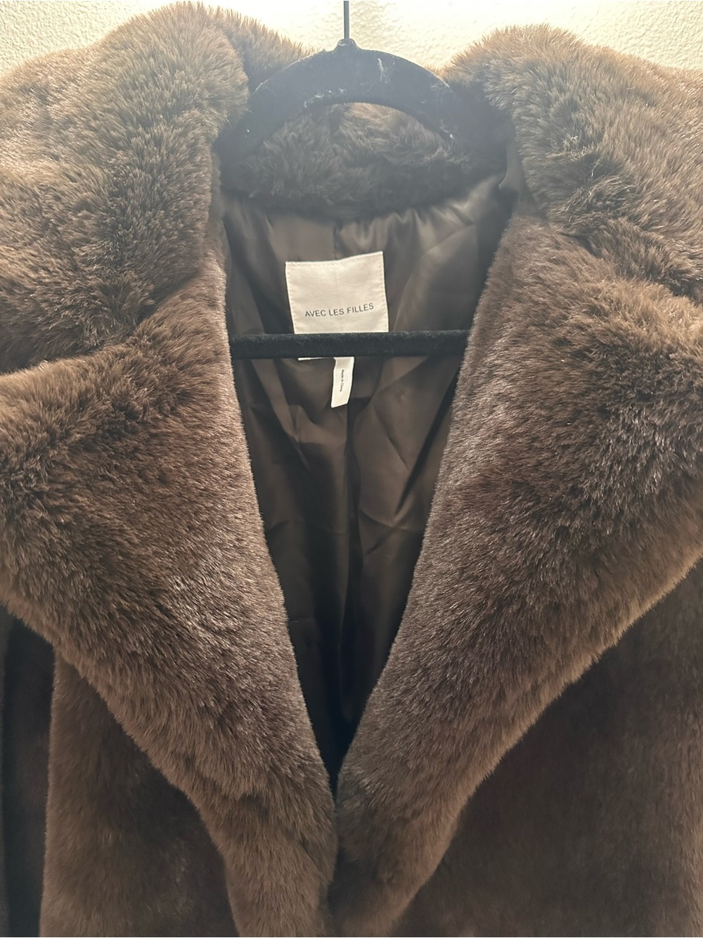 Avec Les Filles Brown Faux Fur Long Trench Coat - Picture 2 of 2